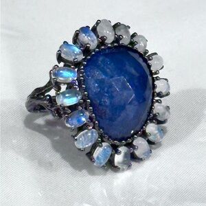 Lovely Natural Tanzanite and Moonstone Ring Sterling Silver 925
